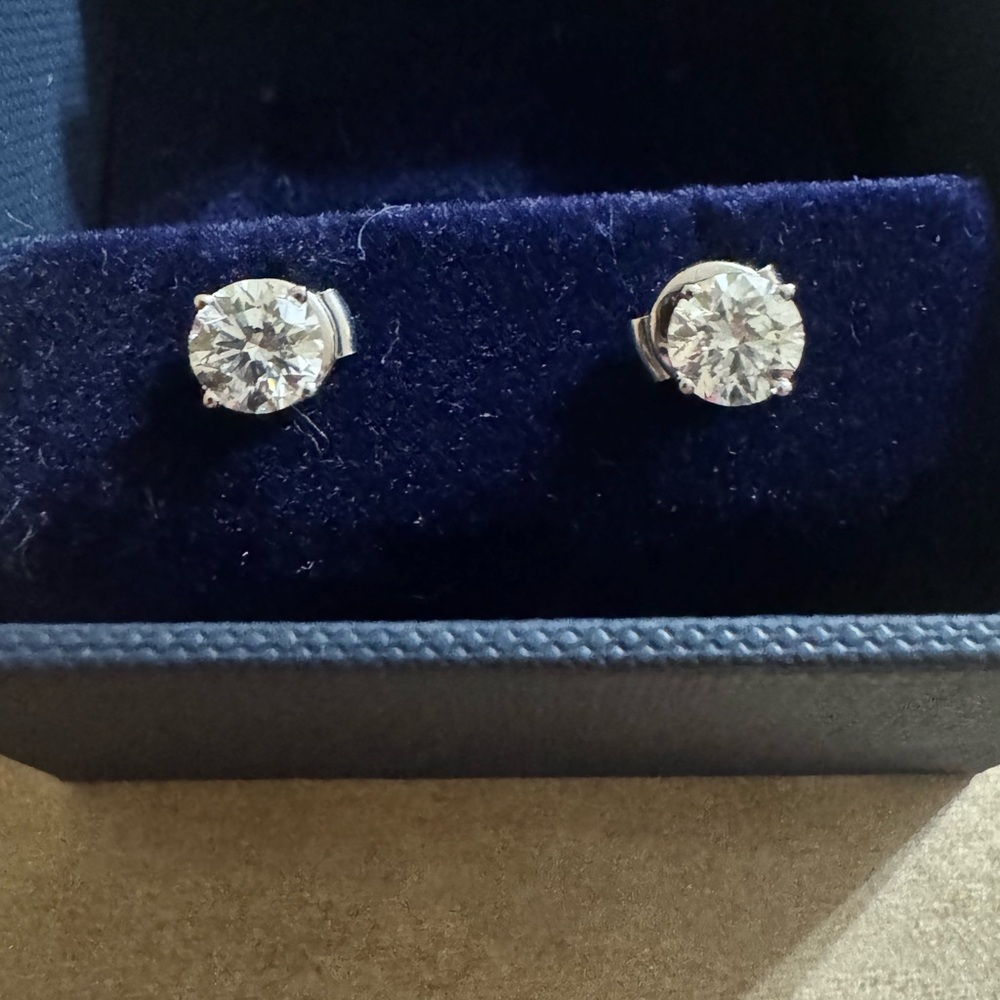 Blue Nile Four Prong Stud Earrings 14K White Gold .70 Ct. Each Total 1.40ct